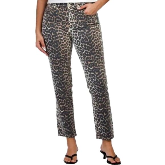 OAT New York Mid Rise Straight Ankle Jeans Leopard Print - Picture 1 of 9